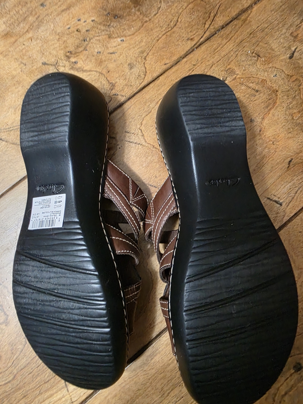 Clarks Brown Leather Floral Cutout Slide Mules - Picture 2 of 8